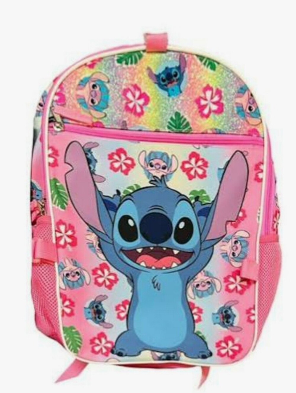 Disney Pink and Blue Stitch Glitter Kids Backpack And Lunch Pack Set NWT